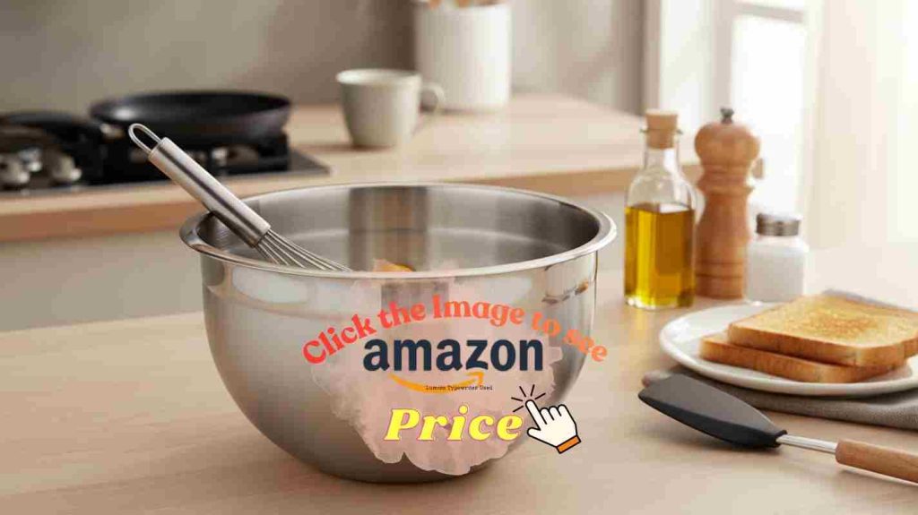 5qt mixing bowl with cracked eggs and a whisk on a wooden countertop, perfect for quick everyday cooking tasks.
