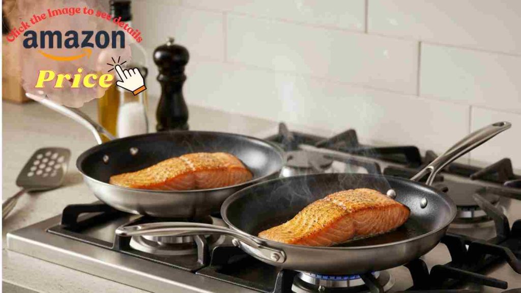Salmon searing comparison: All-Clad delivers superior golden crust vs HexClad's good browning in cookware sear test.