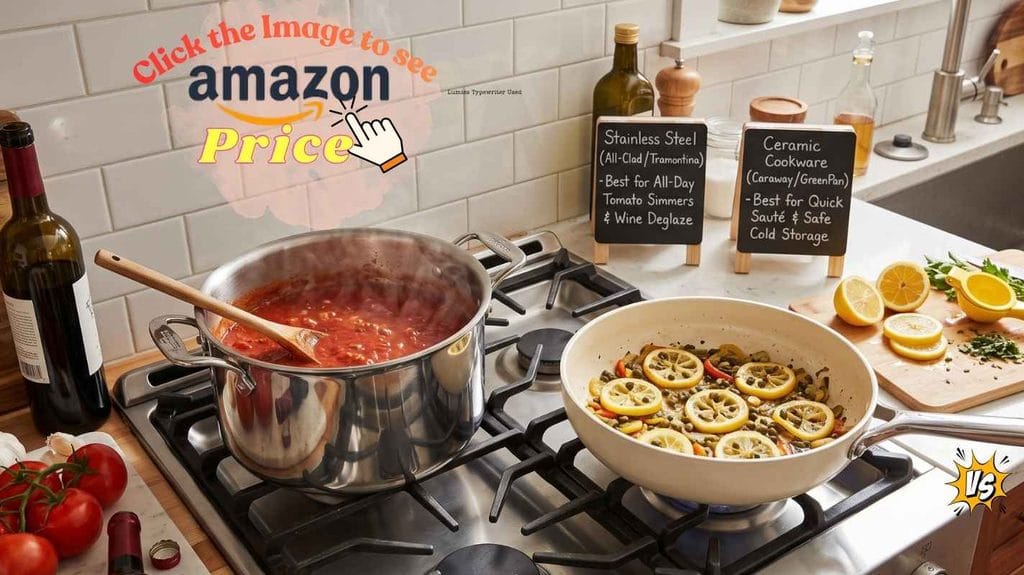 All-Clad stainless & Caraway ceramic cookware.