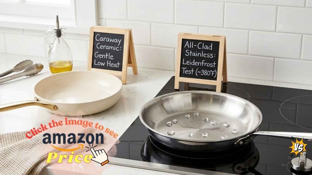 All-Clad water droplet test vs Caraway ceramic pan