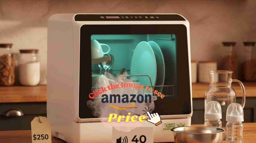EUHOMY DW001-5 on warm wood counter surrounded by items representing its best features at around $250 price.