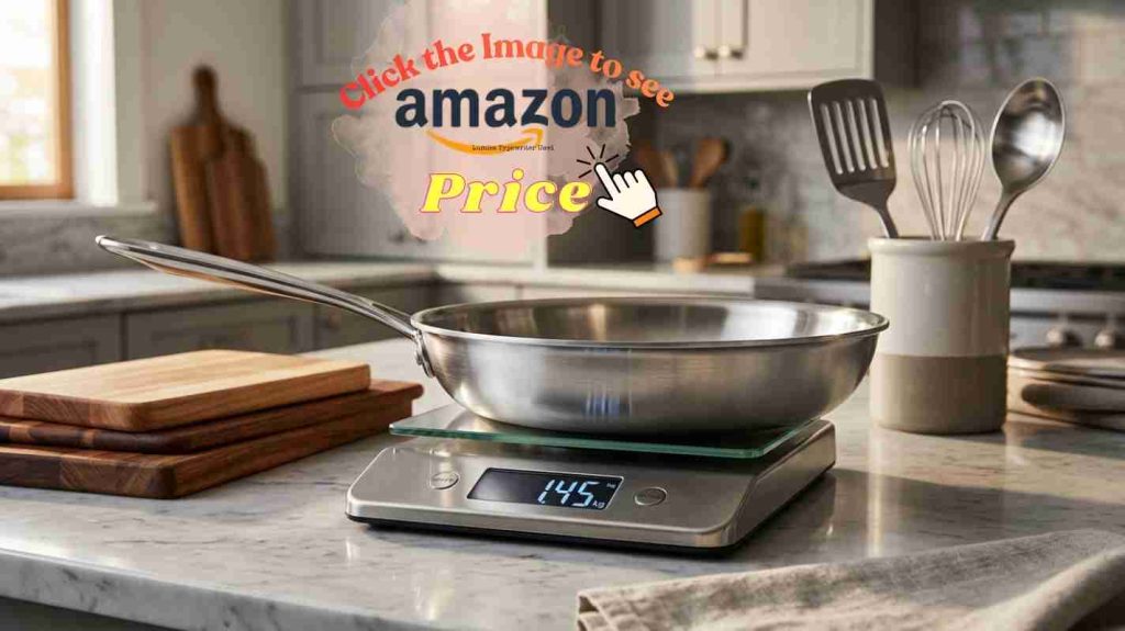 All-Clad D3 skillet under broiler at 550°F+ showing extra oven headroom for high-heat finish safely.