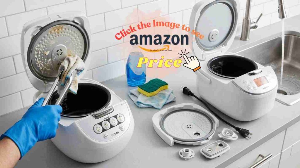 Cleaning comparison - Cleaning comparison: Tiger's fixed lid requires wiping vs Toshiba's removable inner lid and steam vent rinse easily