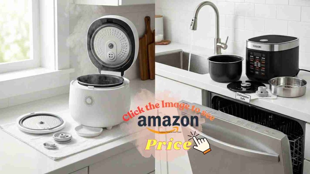 Cleanup comparison: Cuckoo auto-clean mode with drainage dish vs Cosori dishwasher-safe accessories and parts