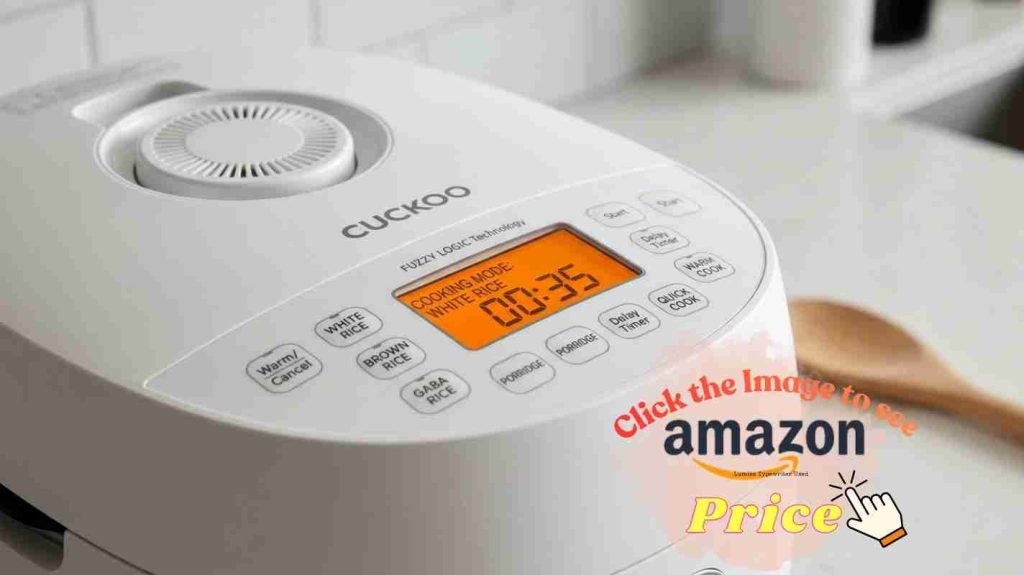 Cuckoo rice cooker LCD panel showing 13 menu modes and Fuzzy Logic controls for precise rice cooking