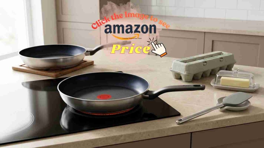 Farberware and T-fal pans on a bright stove show T-fal as a longer-lasting choice for home cooking.