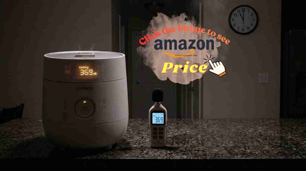 Silent Pressure System operates at 36.9 dB at night with sound meter showing noise level on kitchen counter