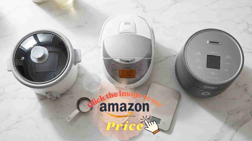 Three rice cookers compared side by side on kitchen counter with measuring tools