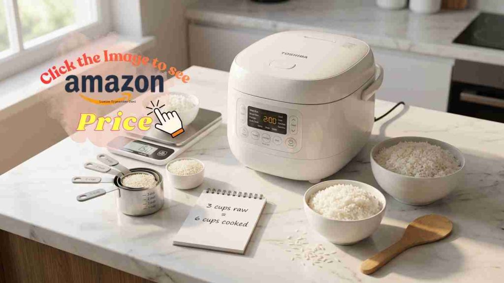 Toshiba Mini rice cooker capacity comparison scene with portions and measurements