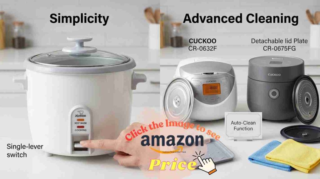 Zojirushi NHS-10 wins simplicity with one-button; CUCKOO models win cleaning with auto-clean and detachable lids