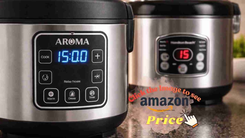 Aroma and Hamilton Beach rice cooker panels views