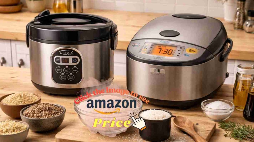 Aroma vs Zojirushi rice cooker countertop scene.