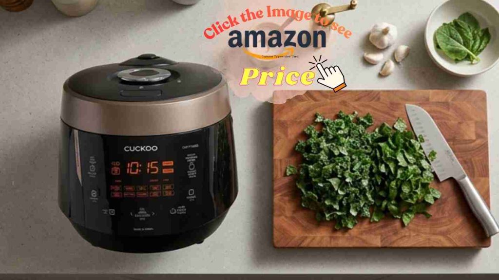 Chopping fresh greens by the giant Cuckoo machine.

