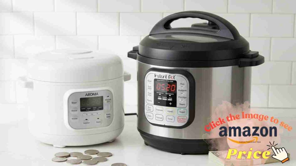 Coins and bills near the rice cookers show cost.