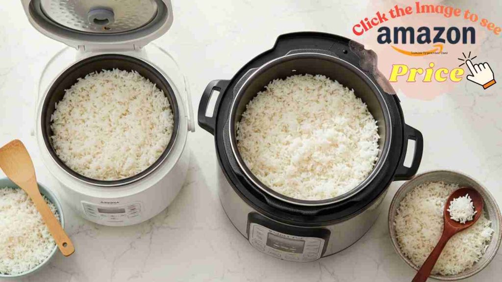 Cooked rice in both rice cookers displays texture.