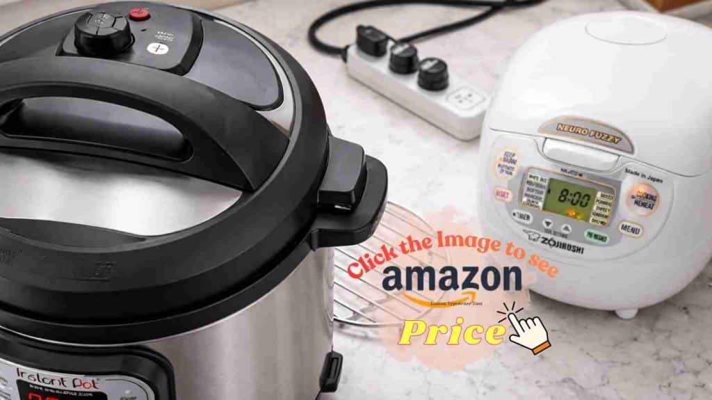 Instant Pot steam valve near quiet Rice Cooker lid