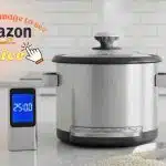Rice cooker and clock showing speed on countertop.