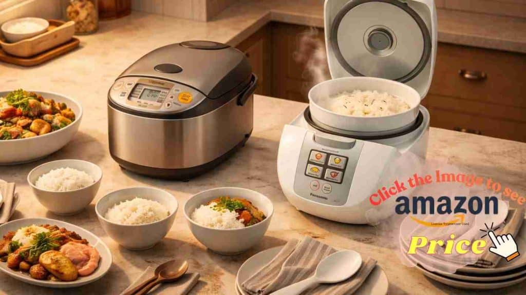 Rice cooker keep warm setup for late dinner table.