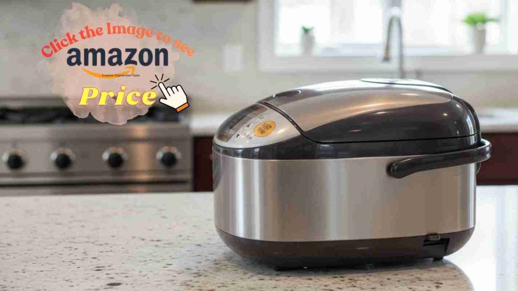 Solid metal rice cooker reflecting its durability.