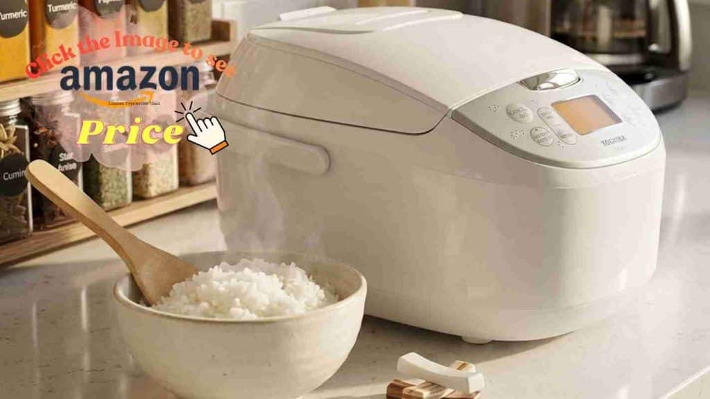 Toshiba cooker and cozy soft white rice in a bowl.