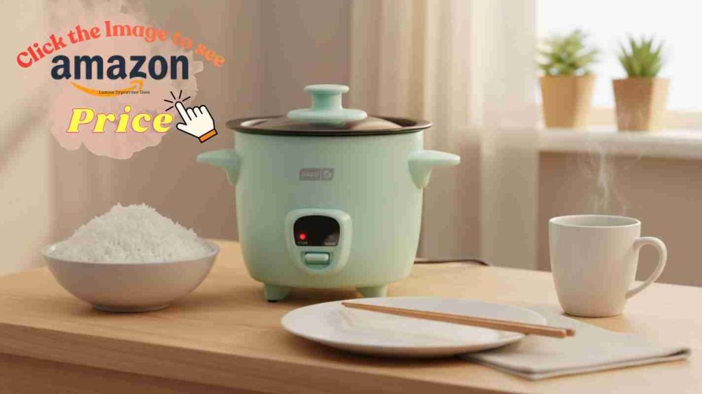 A single Dash Mini rice cooker preparing solo meal