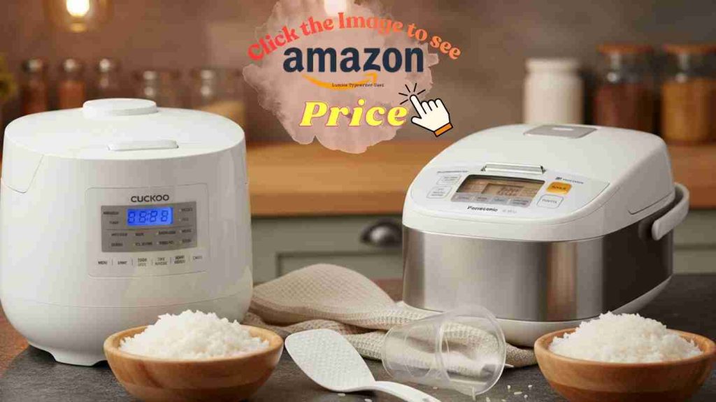 Cuckoo & Panasonic white rice bowls on counter