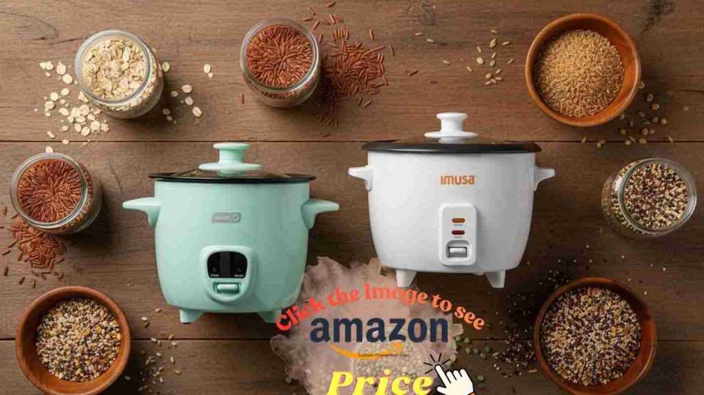 Dash and Imusa rice cookers with some dried grains