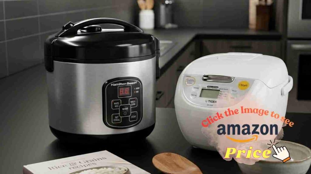 Hamilton Beach and Tiger cookers on modern counter.