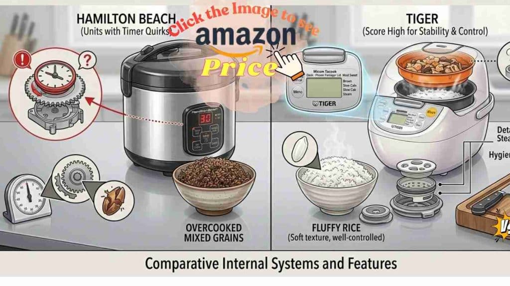 Hamilton Beach overcooks; Tiger is reliable.