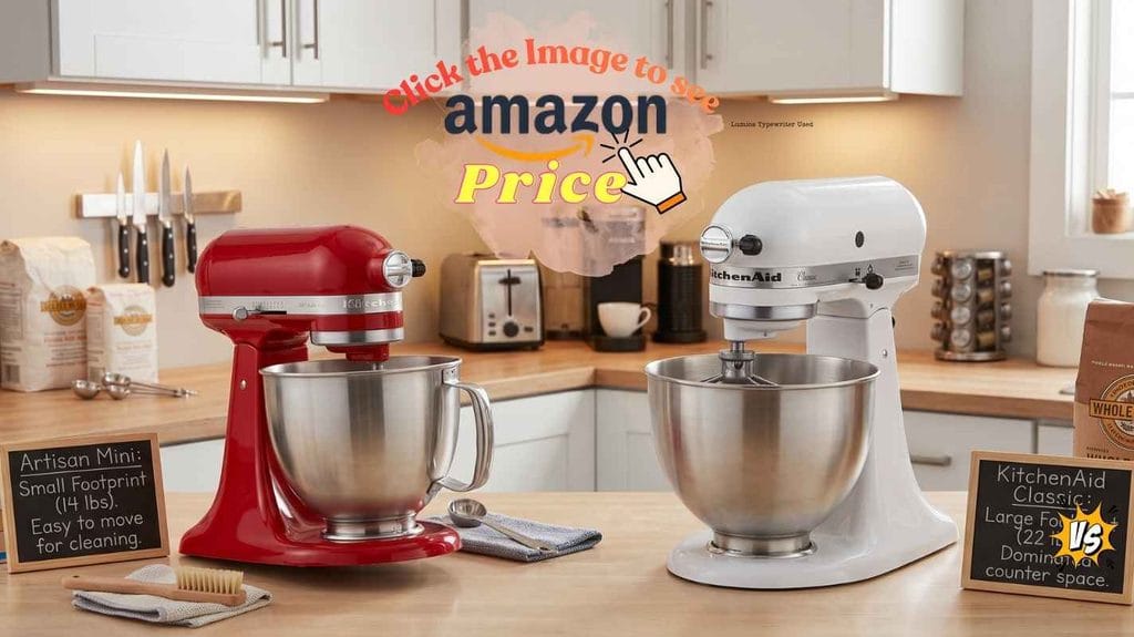 KitchenAid Artisan Mini easily lifted, small footprint (14 lbs) in tight kitchen. KitchenAid Classic solid (22 lbs).