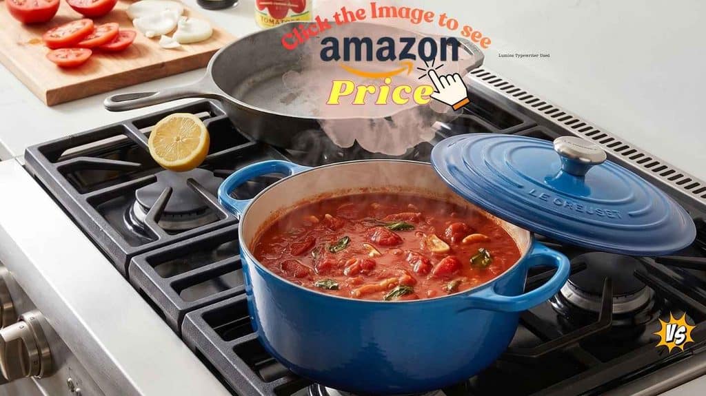 Le Creuset Signature Enamel pot simmers tomato sauce.