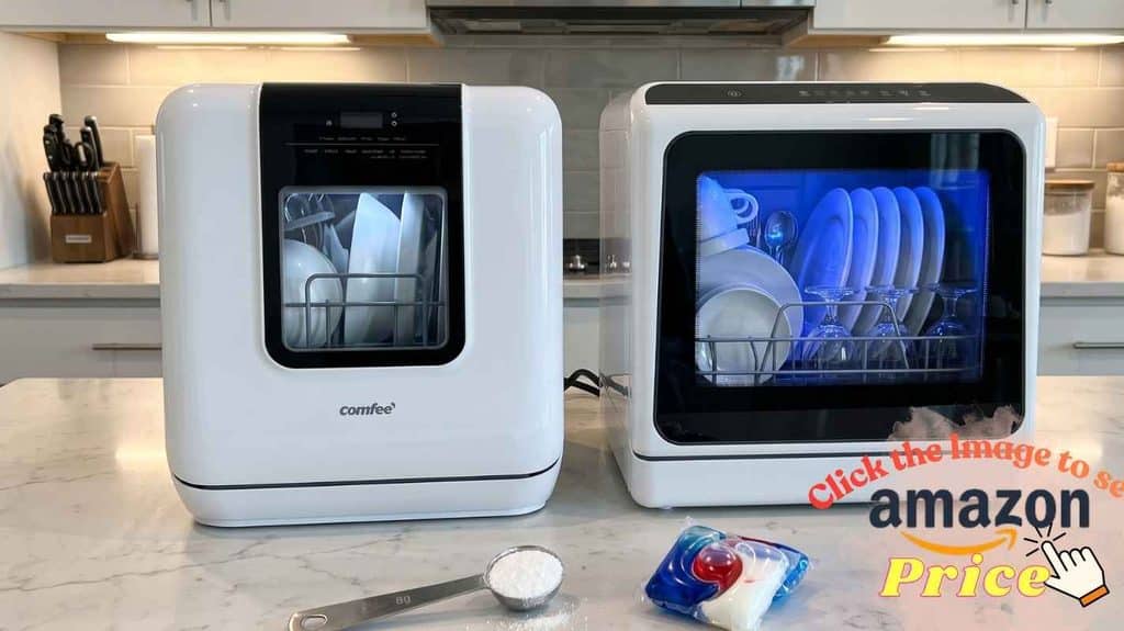 COMFEE and EUHOMY mini dishwashers with soap scoop