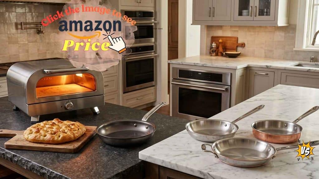 Hestan NanoBond and All-Clad skillets by hot ovens