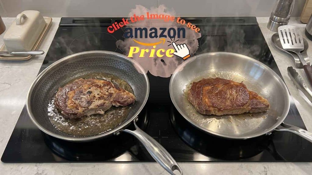 Made In sears steak evenly vs HexClad patchy crust